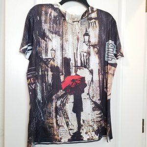 Creation Women's Tunic "In The Rain (Rhinestone)" Multicolor Short Slves Sz XXL